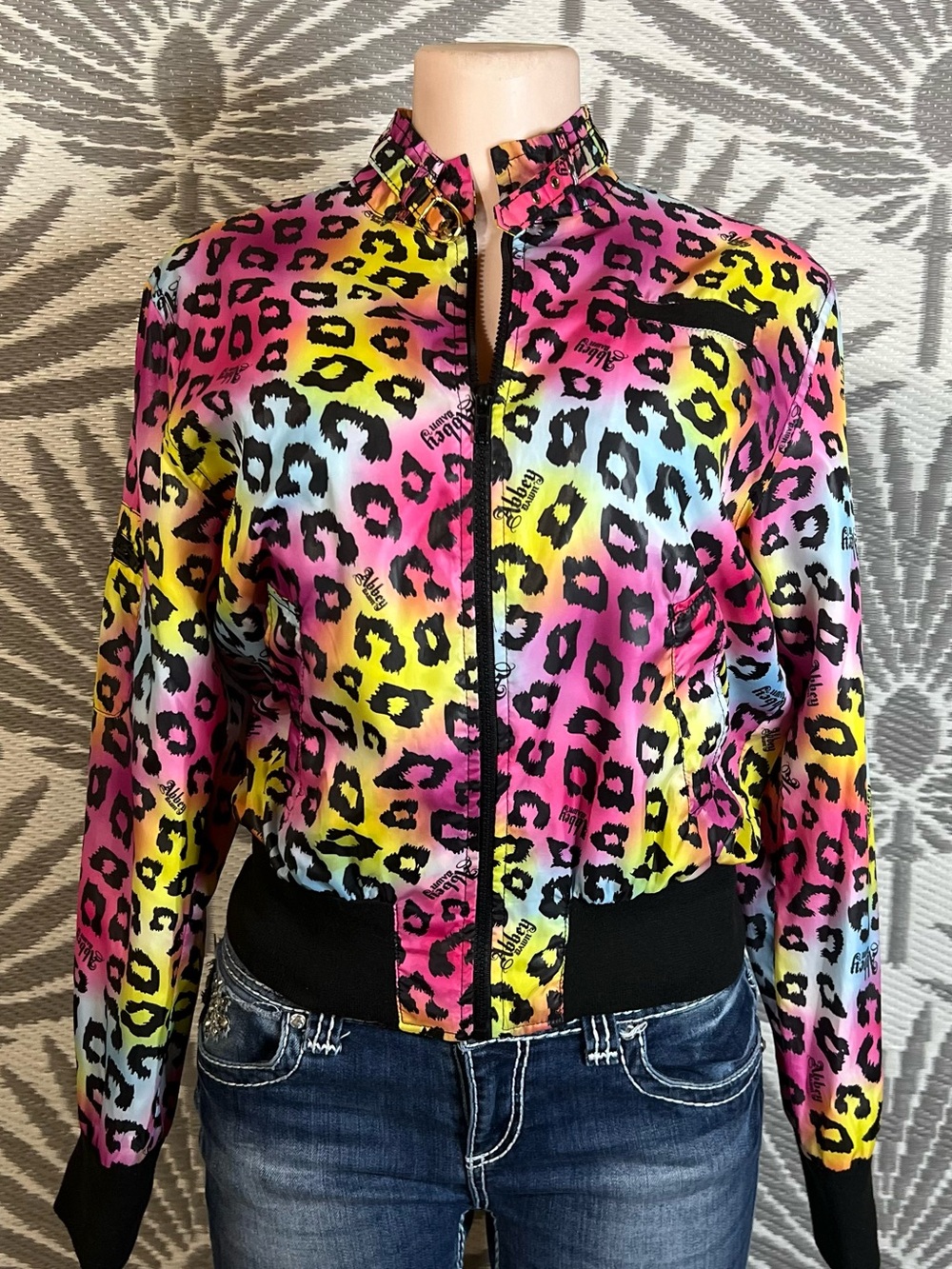 Abbey Dawn Avril Lavigne Y2K Leopard Windbreaker Jacket Sz M